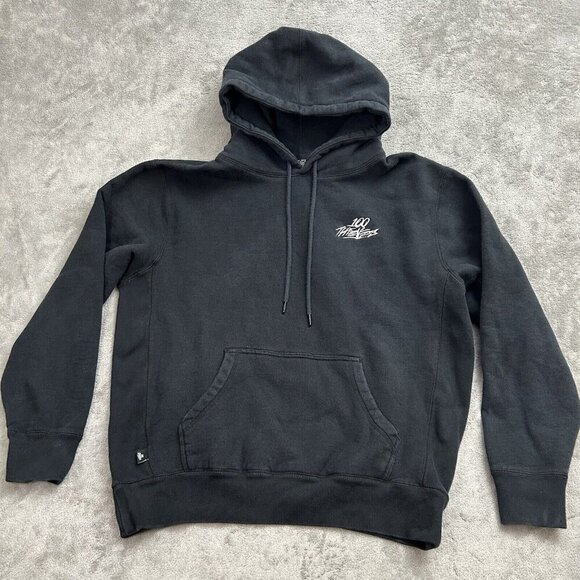 100 THIEVES Hoodie Mens Medium Faded Black Sweater Gaming Pullover Sweatshirt - Picture 1 of 11